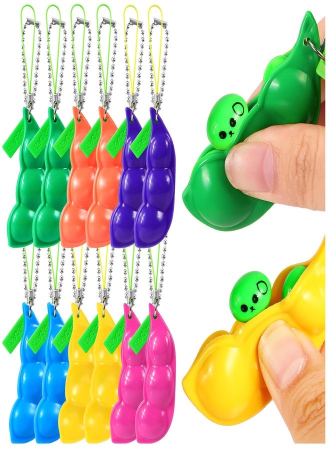 VICROIC 12 PCS Squeeze Bean Keychain, Edamame Pea Keychain Fidget Toys, Colorful Soybeans Fidget Toys Gifts for Stress Relief, Keyring, Decoration, Party Favors Supplies - Image 1